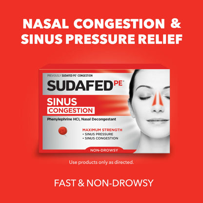 Sudafed PE Sinus Congestion Relief Tablets, Maximum Strength, Non-Drowsy 10 mg Phenylephrine HCI Decongestant for Sinus Pressure & Nasal Congestion Relief, Due to Cold or Allergies, 36 ct Sudafed buy supplements Au