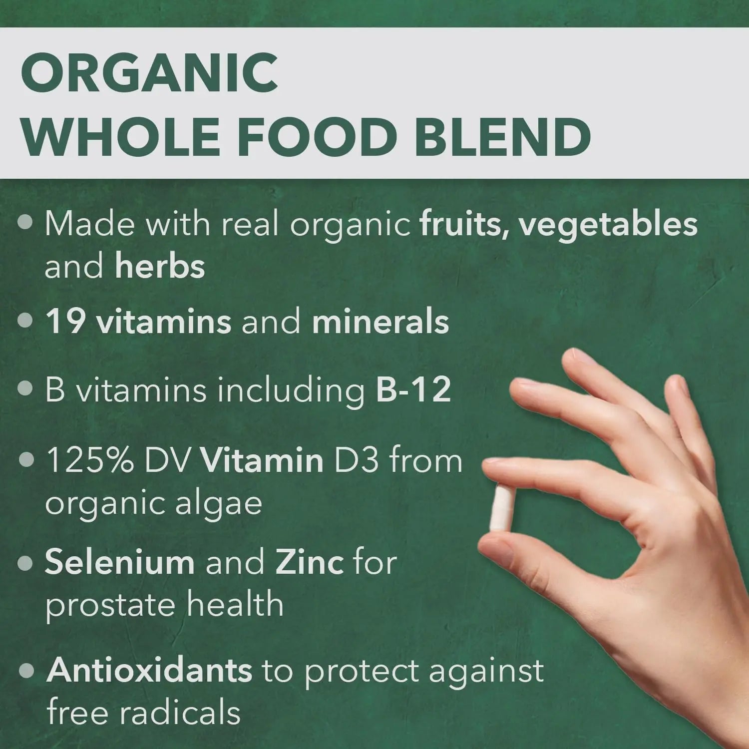 PlantFusion Organic Multivitamin for Men - One Daily Whole Food Blend Men's Multivitamin - Vegan, Non-GMO PlantFusion