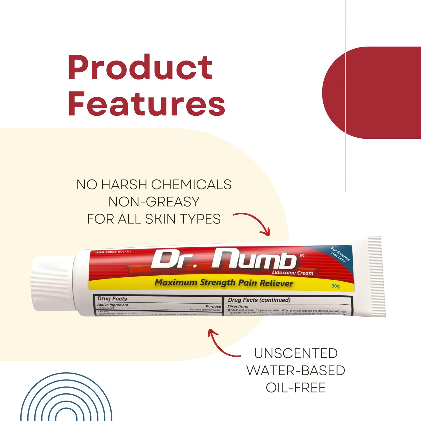 Dr. Numb 5% Lidocaine Numbing Cream, Fast-Acting Maximum Strength Topical Anesthetic Pain Relief Burn Itch Numb Cream with Vitamin E for Hemorrhoid Treatment, Local and Anorectal Uses - 30g 4 Pack Dr. NumbBuy Supplements Australia