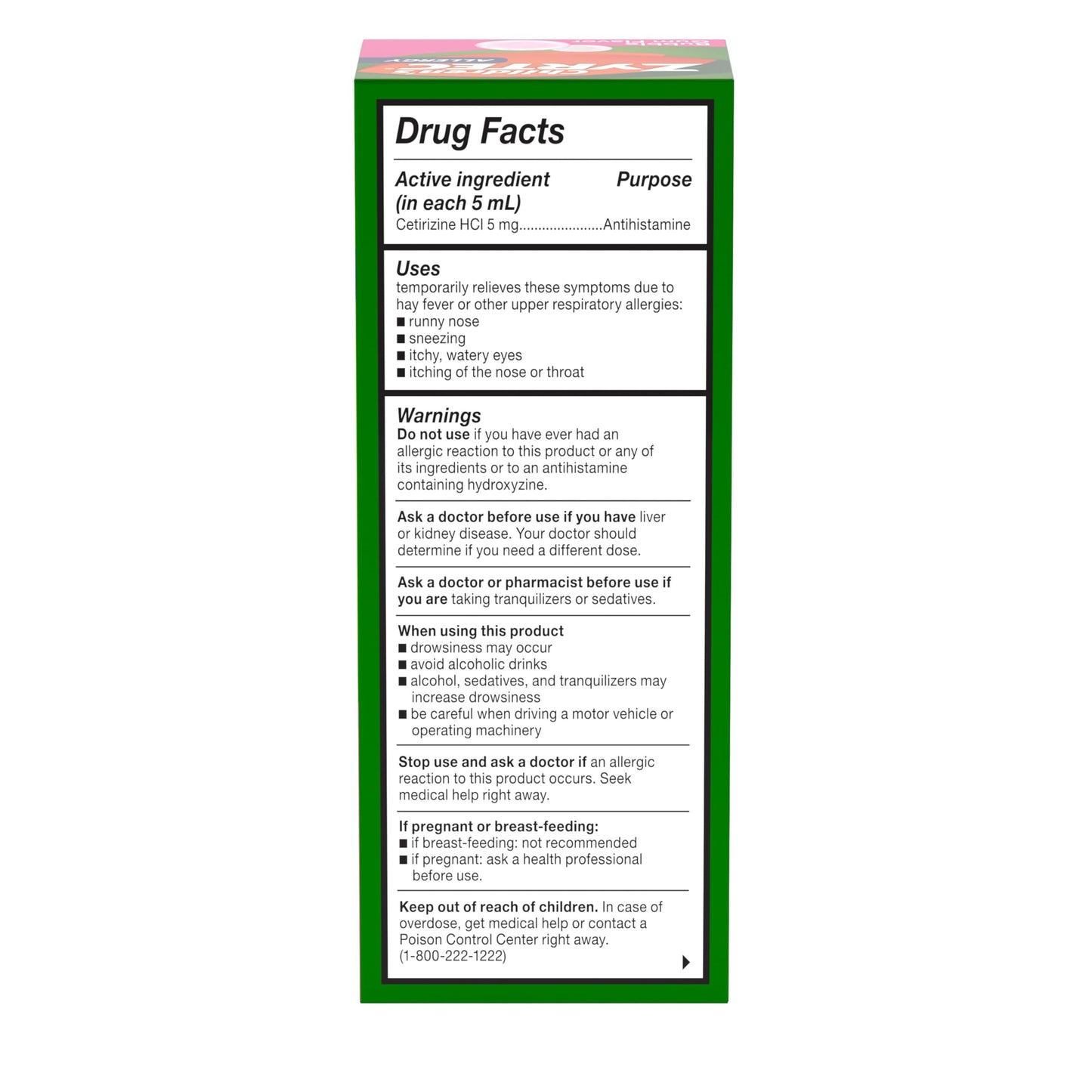 Zyrtec Children's Liquid, Kid's Antihistamine Syrup, Dye-, Sugar-, and Alcohol-Free, Pleasant Bubble Gum Flavor, Contains Cetirizine HCl Suitable for Ages 2 Years and Up, 4 fl oz Bottle Zyrtec buy supplements Au