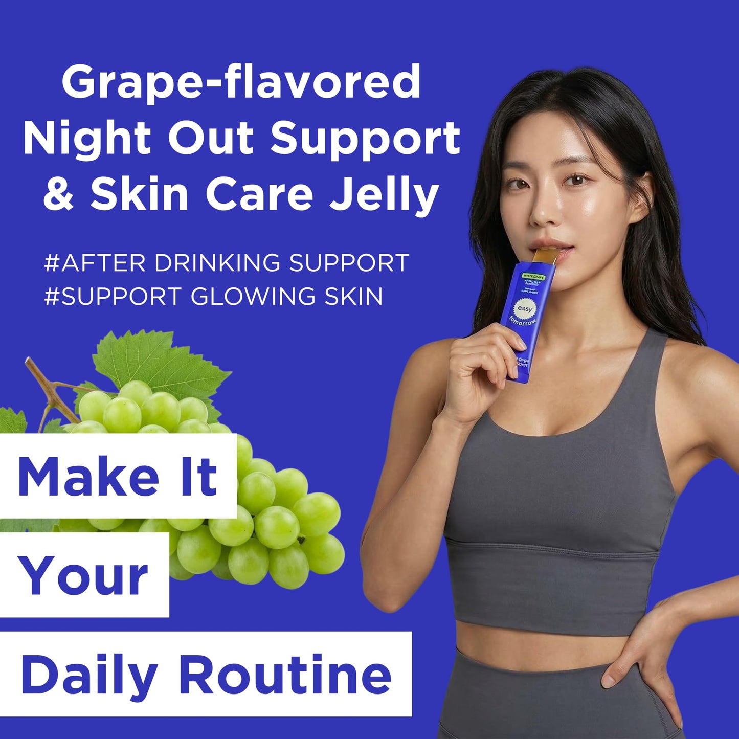 EASY TOMORROW - Natural Energy & Morning Vitality Jelly Stick - Daily Korean Skin Health Supplement & After Drinking Support with DHM & Glutathione - K-Beauty Inspired (White Grape Flavor, 20 Sticks) EASY TOMORROW buy supplements Au