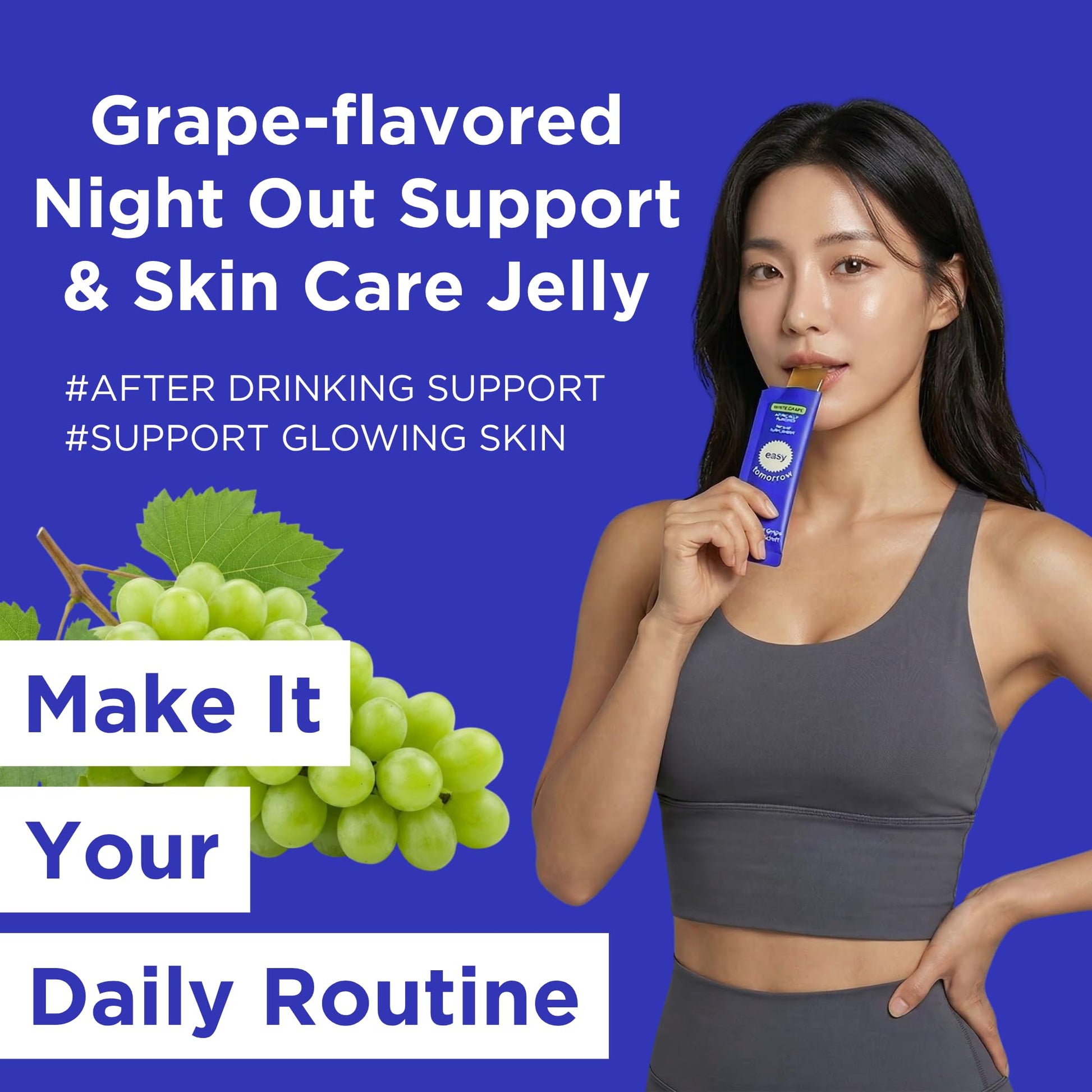 EASY TOMORROW - Natural Energy & Morning Vitality Jelly Stick - Daily Korean Skin Health Supplement & After Drinking Support with DHM & Glutathione - K-Beauty Inspired (White Grape Flavor, 20 Sticks) EASY TOMORROW buy supplements Au