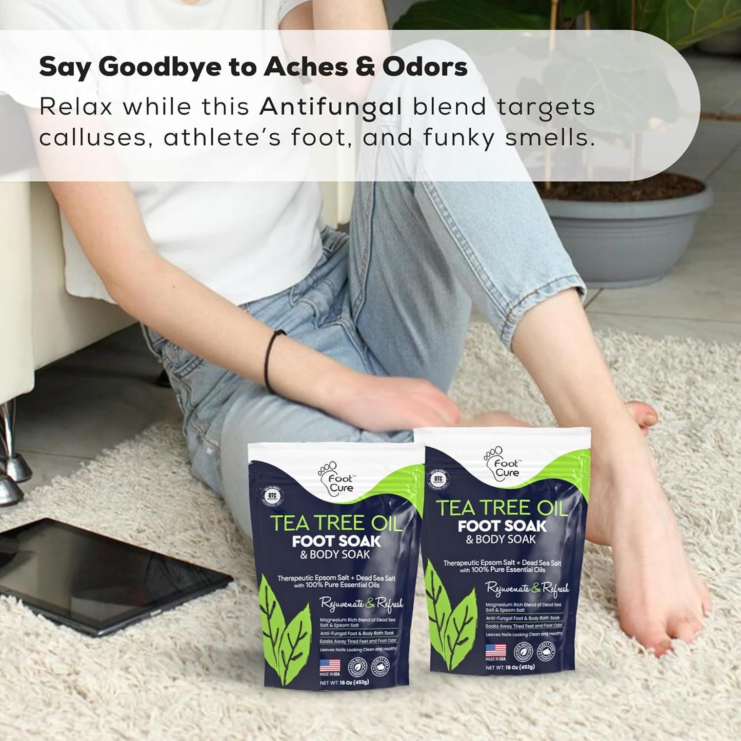 FOOT CURE Tea Tree Oil Foot Soak with Epsom Salt - Best Toenail Fungus Treatment, Athletes Foot & Softens Calluses - Soothes Sore & Tired Feet, Fungal Toe, Foot Odor Scent, Spa Pedicure (Pack of 2) FOOT CURE buy supplements Au