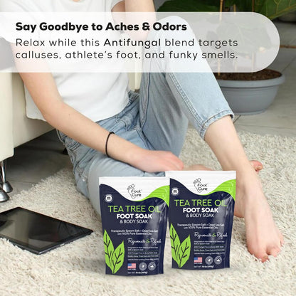 FOOT CURE Tea Tree Oil Foot Soak with Epsom Salt - Best Toenail Fungus Treatment, Athletes Foot & Softens Calluses - Soothes Sore & Tired Feet, Fungal Toe, Foot Odor Scent, Spa Pedicure (Pack of 2) FOOT CURE buy supplements Au