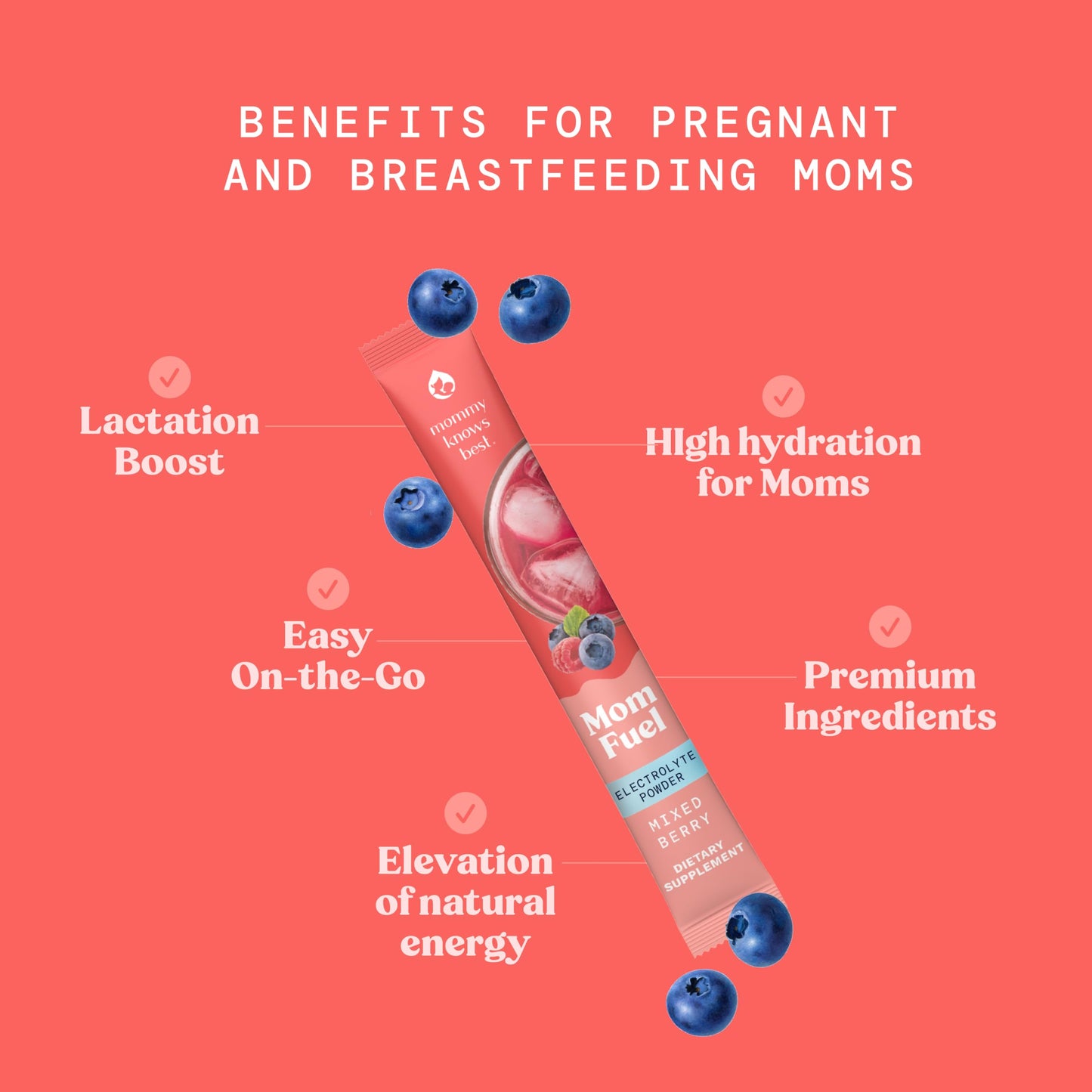 Mommy Knows Best Mom Fuel Electrolyte Drink Mix for Moms, Hydration Support - for Pregnancy, Prenatal, Electrolytes + Trace Minerals, Lactation Drink Mix Supplement (32 Count)