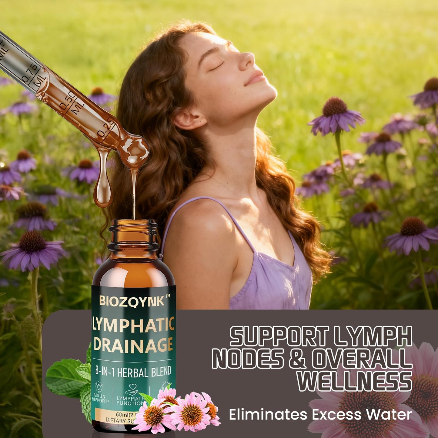 BIOZQYNK Lymphatic Drainage Liquid Drops – Herbal Extracts & Botanicals for Circulation, Immune & Detox Support – Alcohol-Free, Vegan (2 fl oz) BIOZQYNK buy supplements Au
