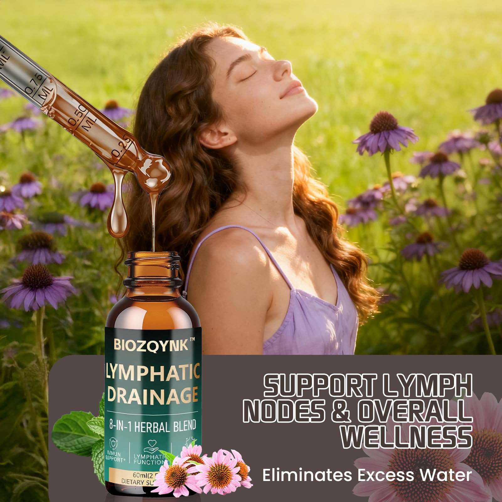 BIOZQYNK Lymphatic Drainage Liquid Drops – Herbal Extracts & Botanicals for Circulation, Immune & Detox Support – Alcohol-Free, Vegan (2 fl oz) BIOZQYNK buy supplements Au