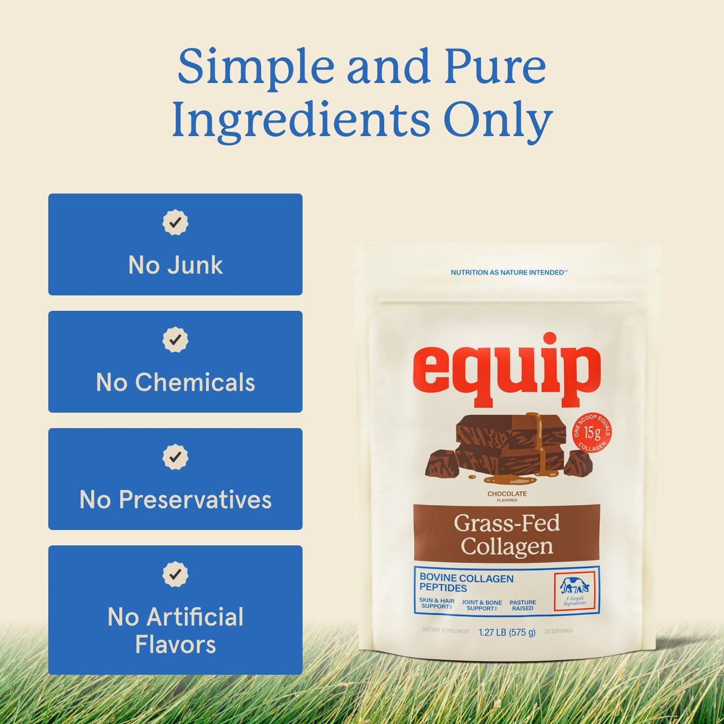 Equip Foods Grass Fed Collagen Powder | Hydrolyzed Bovine Collagen Peptides with Amino Acids | Prime Beef Collagen for Healthy Joints, Skin & Nails | Non-GMO, Paleo Friendly | 30 Servings, Chocolate Equip buy supplements Au