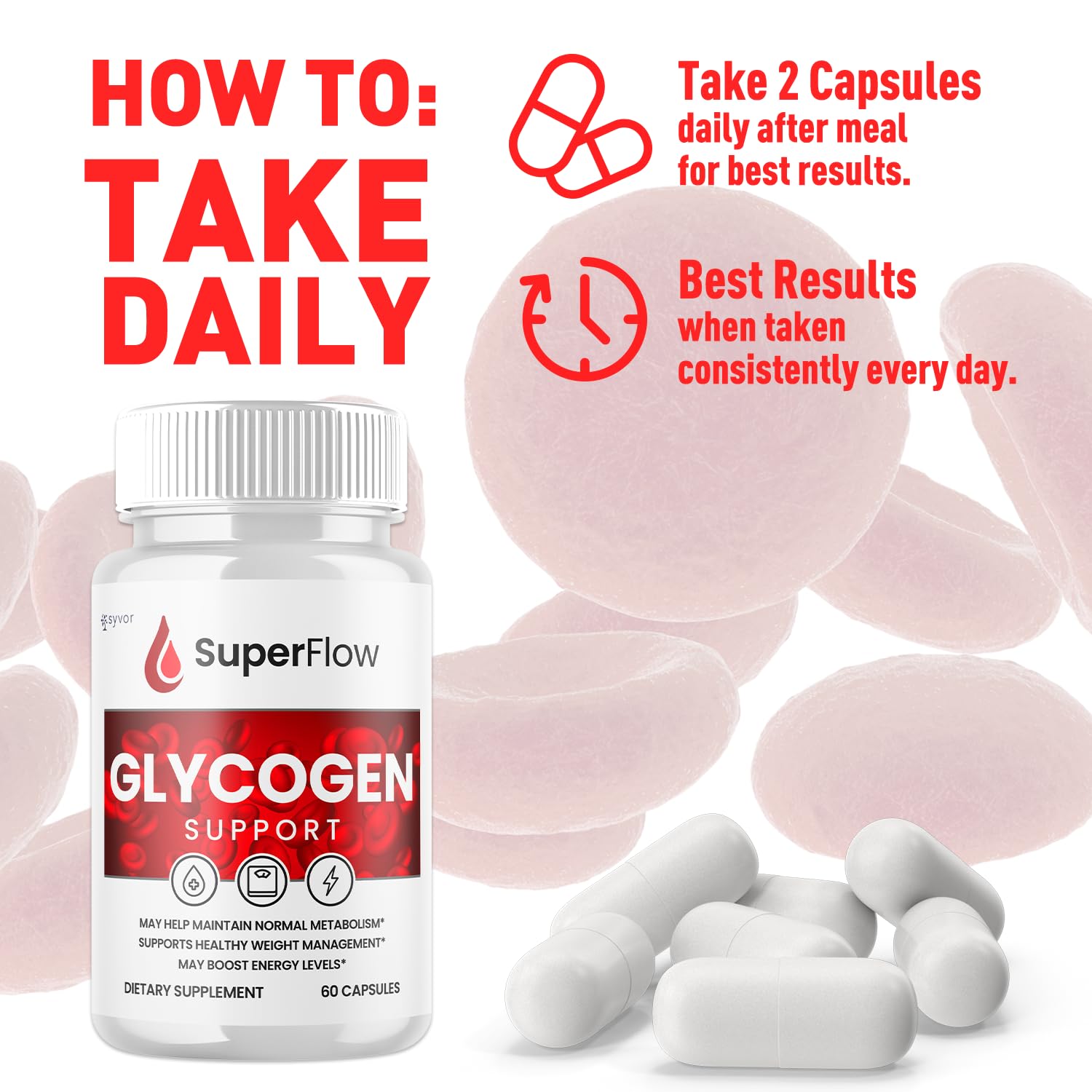 Super Flow Glycogen Support, Official SuperFlow Advanced Formula Glyco Optimizer Capsules, All Natural Super Flow Glycogen Pills, Daily Wellness Supplement to Support Healthy Balance (60 Capsules) Syvor buy supplements Au