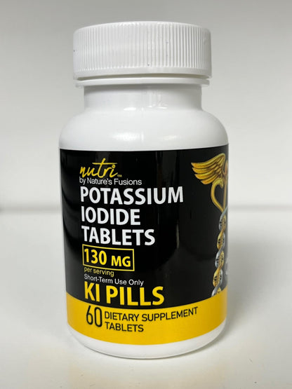Potassium Iodide Tablets 130 mg - (60 Tablets) 10 Year Shelf-Life EXP 2034 to 2035 - Ki Pills - Yoduro de potasio - Nutri Supplements - 3rd Party Tested