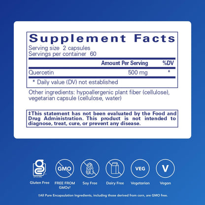 Pure Encapsulations Quercetin - 500 mg - Immune Support, Cellular Health & Heart Health - Antioxidant Supplement