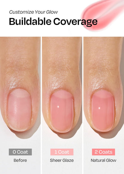 ohora Natural Glow Water Syrup Nail Strengthener (Strawberry) - Tinted Nail Hardener for Brittle, Damaged Nails, Quick-Dry Glossy Finish
