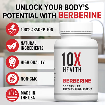 10X Health Berberine Supplement 500mg - Contains Dihydroberberine Supplement for Better Absorption - Supports Cardiovascular & Gut Health