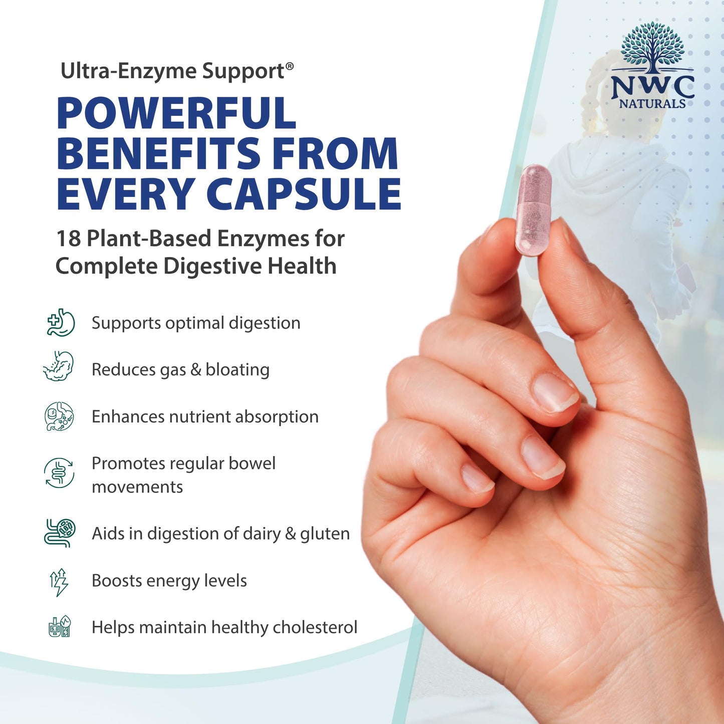 NWC Naturals Ultra-Enzyme Support, Natural Digestive Supplement, Promotes Optimal Health and Digestion, 200 count Capsules