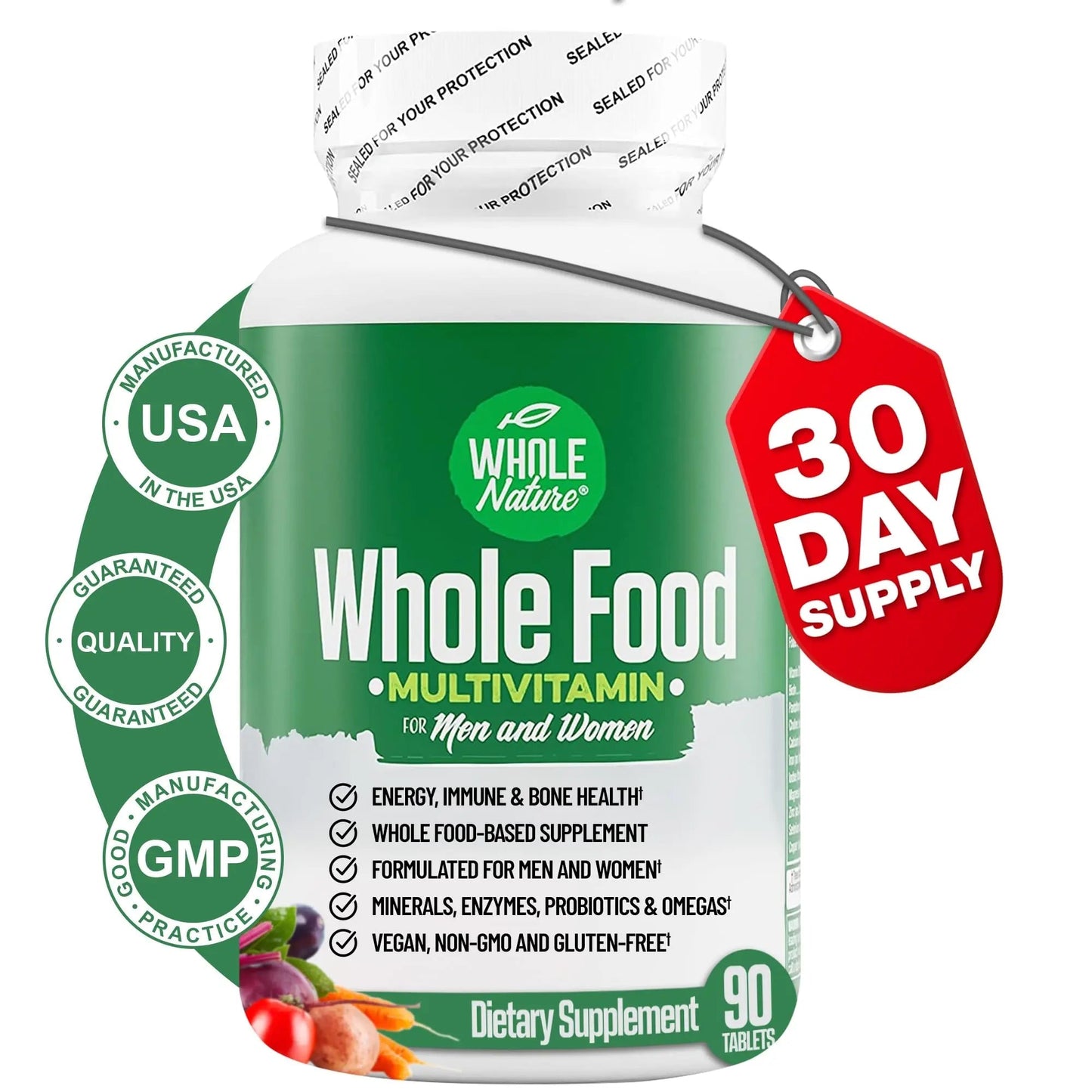 Whole Nature Whole Food Multivitamin for Men and Women Complete Daily Superfood Vitamins Plus Minerals Digestive Enzymes Whole Nature