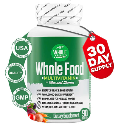 Whole Nature Whole Food Multivitamin for Men and Women Complete Daily Superfood Vitamins Plus Minerals Digestive Enzymes Whole Nature
