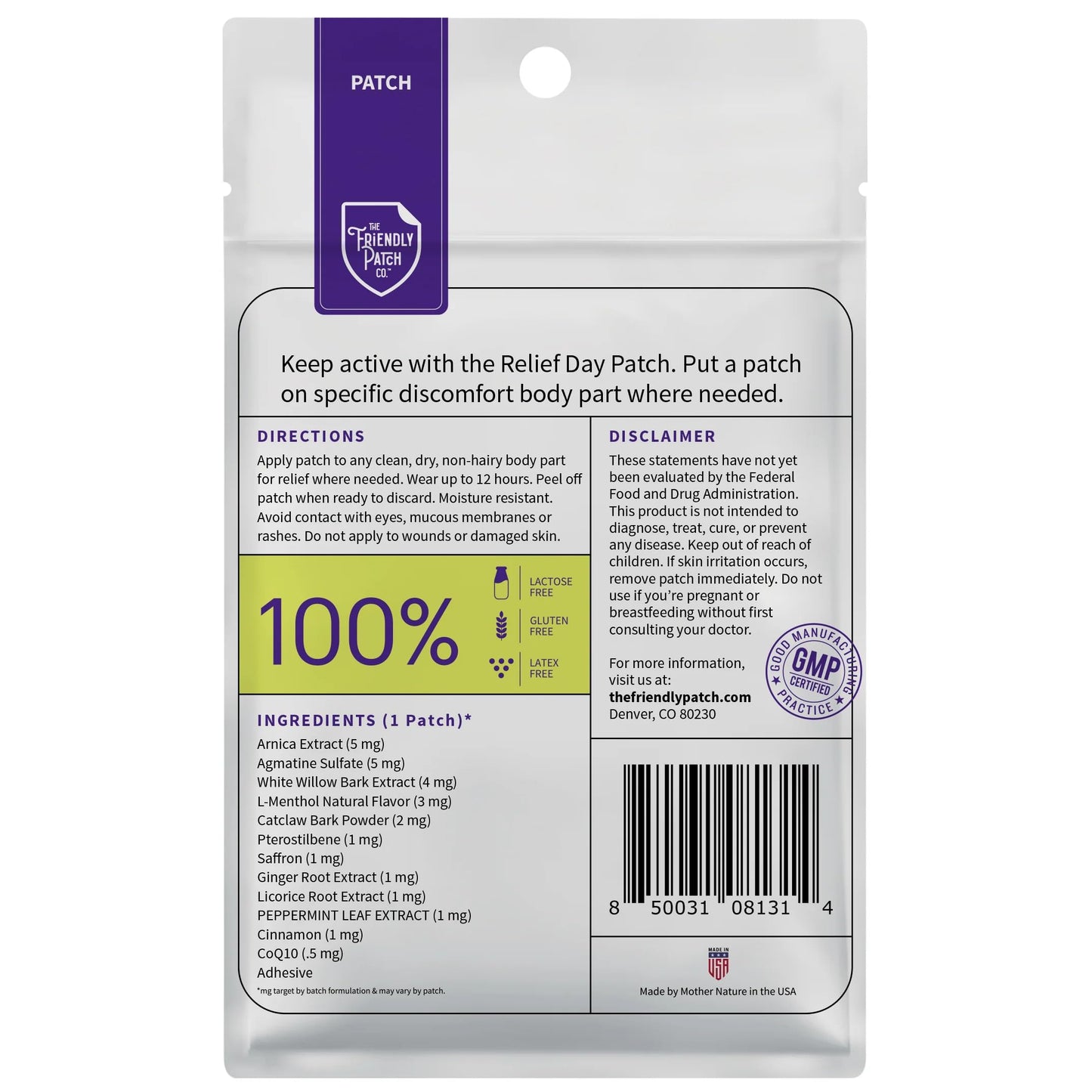 Relief Day Patch - Arnica, White Willow Bark, Saffron & Peppermint for Soreness and discomfort for Women and Men The Friendly Patch CO.Buy Supplements Australia