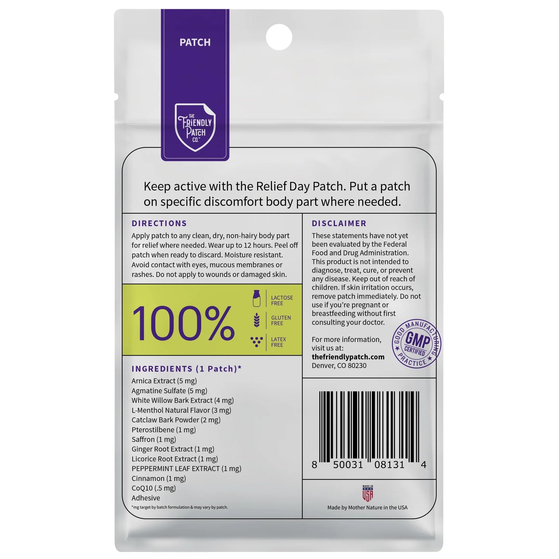 Relief Day Patch - Arnica, White Willow Bark, Saffron & Peppermint for Soreness and discomfort for Women and Men The Friendly Patch CO.Buy Supplements Australia