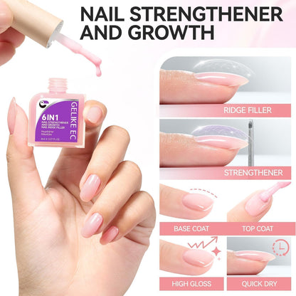 Nail Strengthener Protein for Damaged Nails: Pink 6 in 1 Natural Nail Hardener Extra Strong and Growth - Long Lasting Repair for Damaged Nails - Growth Oil for Salon Home Daily Work
