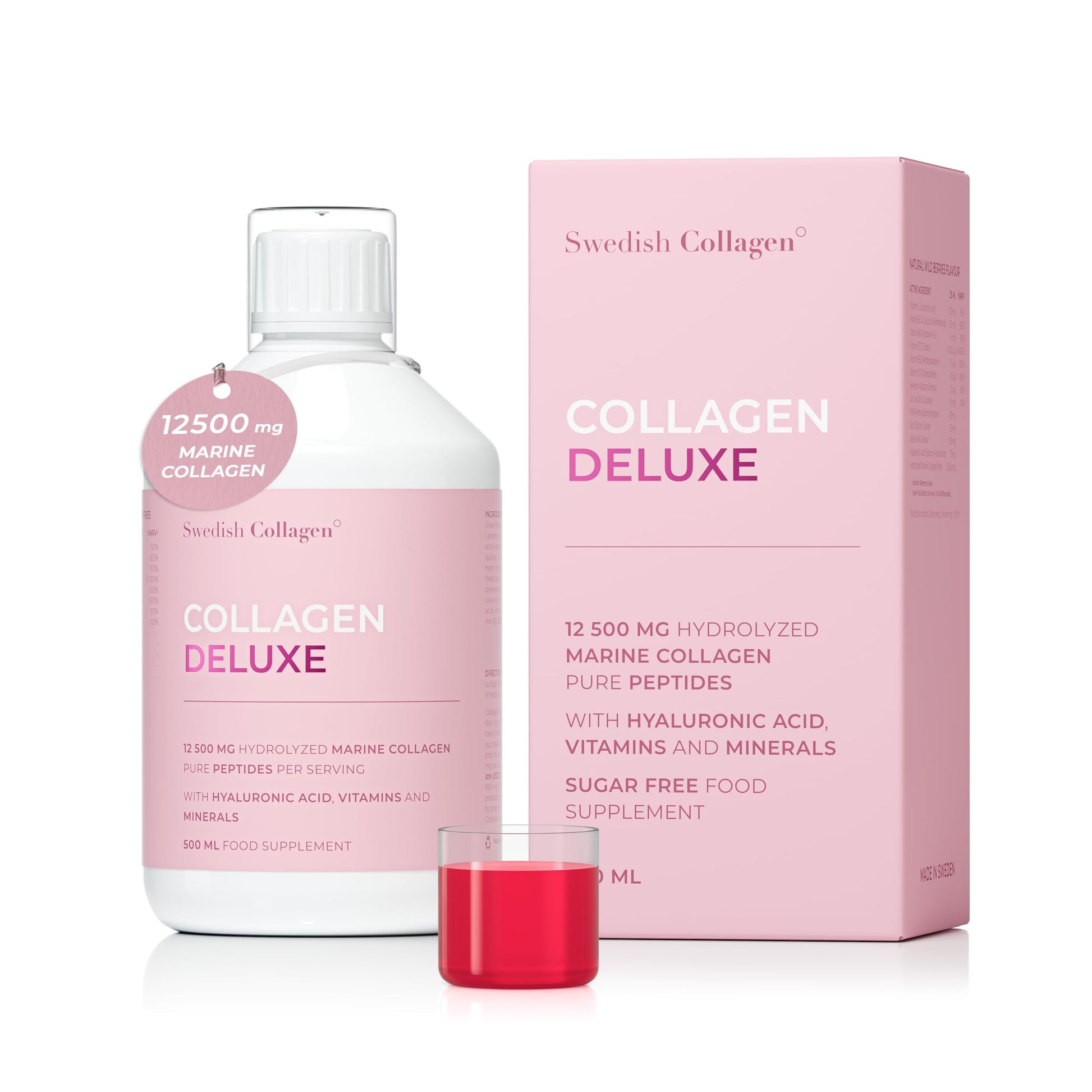 Swedish Collagen Deluxe 12,500 mg Hydrolyzed Marine Collagen Liquid Supplement - 20 Day Supply, 500 ml, Type 1 & 3 | Peptides & Vitamins for Hair, Skin, Nails, Joints | Clinically Tested | Sugar Free Swedish Collagen buy supplements Au