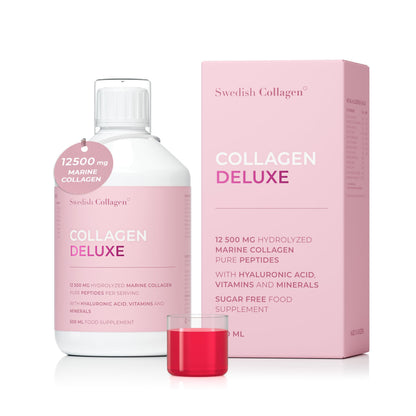 Swedish Collagen Deluxe 12,500 mg Hydrolyzed Marine Collagen Liquid Supplement - 20 Day Supply, 500 ml, Type 1 & 3 | Peptides & Vitamins for Hair, Skin, Nails, Joints | Clinically Tested | Sugar Free Swedish Collagen buy supplements Au