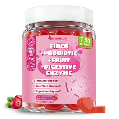 Fiber Gummies 7500mg, Probiotics & Digestive Enzymes, Sugar-Free, Vegan & Gluten-Free Supplement for Gut Health, Bloating Support & Regularity)