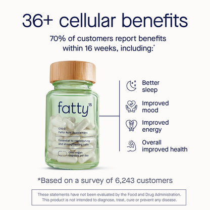 Fatty15 C15:0 Pentadecanoic Acid Supplement The Longevity Nutrient - 90 Vegan Capsules - 3X Cellular Benefits of Fish Oil EPA Omega 3 Supplements - Liver Support & Mitochondrial Health Fatty15 buy supplements Au