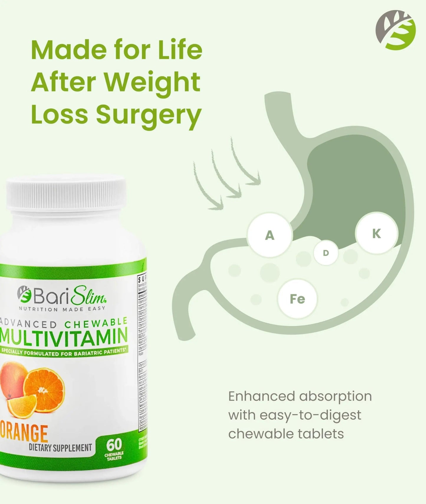 BariSlim Advanced Chewable Bariatric Multivitamin Tablets - Bariatric Vitamin and Supplement for Post Bariatric Surgery Including Gastric BariSlim