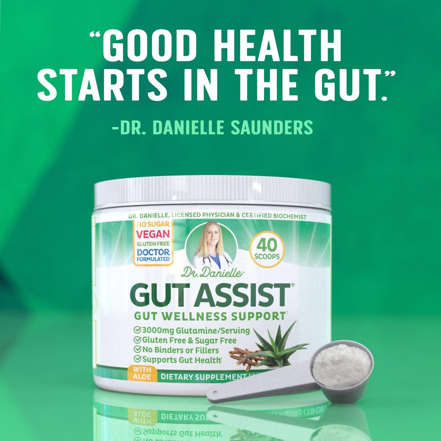 Leaky Gut Support Powder | L-Glutamine Gut Lining Digestive Drink Mix | Gluten-Free Doctor Crafted Botanical Formula | Gut Assist by Dr. Danielle