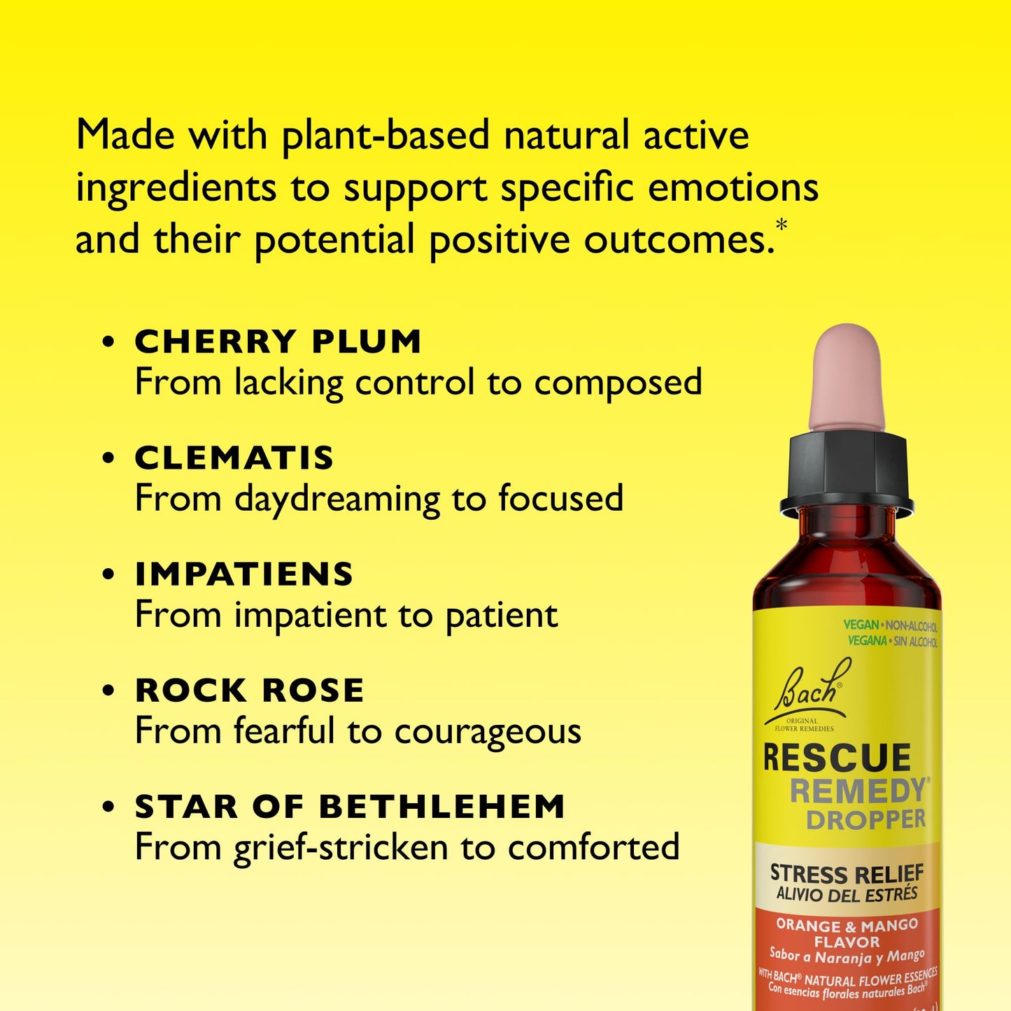 Bach RESCUE Remedy, Orange Mango Flavor, Stress Relief, Homeopathic, Flower Essences, 20mL