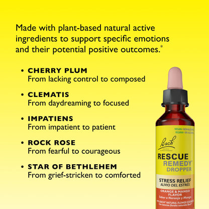 Bach RESCUE Remedy, Orange Mango Flavor, Stress Relief, Homeopathic, Flower Essences, 20mL