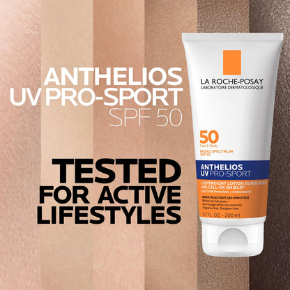 La Roche-Posay Anthelios UV Pro-Sport SPF 50 Sunscreen for Face & Body, Water & Sweat Resistant with Non-Drip Formula, Invisible Broad Spectrum Sunscreen Lotion