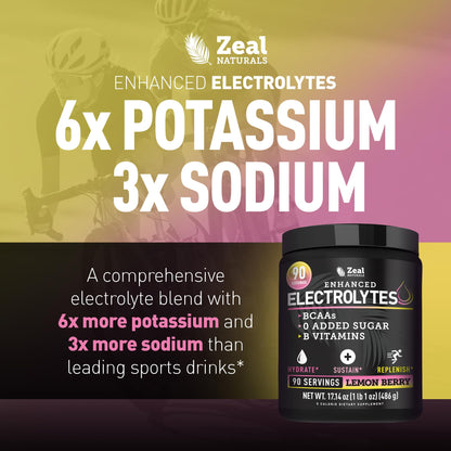 Zeal Electrolyte Powder - 90 Servings | Keto Electrolytes Powder | Zero Sugar, BCAAs, B-Vitamins | Potassium, Zinc, Magnesium