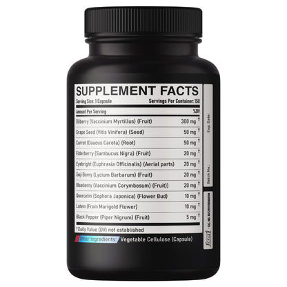 DEDICAD 20:1 Bilberry Extract Capsules - 5 Month Supply - Support Eyes, Vision & Heart Health - 10in1 Plus Grape Seed, Carrot, Elderberry, Eyebright & Others - 150 Counts DEDICAD buy supplements Au