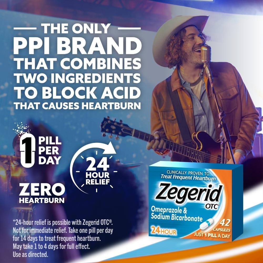 Zegerid OTC, 24-Hour Heartburn Relief, Acid Reflux Medicine and Antacid, Treats Frequent Heartburn, Omeprazole 20mg + Sodium Bicarbonate, Proton Pump Inhibitor (PPI), Two 42ct Cartons Zegerid OTC buy supplements Au