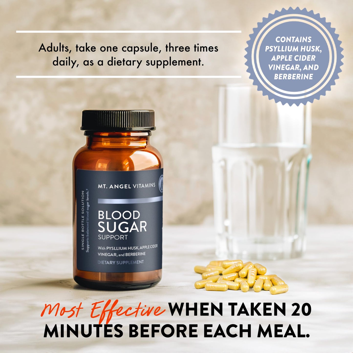 Mt. Angel Vitamins Blood Sugar Support Supplement - Natural Supplement with Pysllium Husk, Berberine with Ceylon Cinnamon, and Apple Cider Vinegar - Supports Healthy Blood Sugar Levels - 60 Capsules Mt. Angel VitaminsBuy Supplements Australia