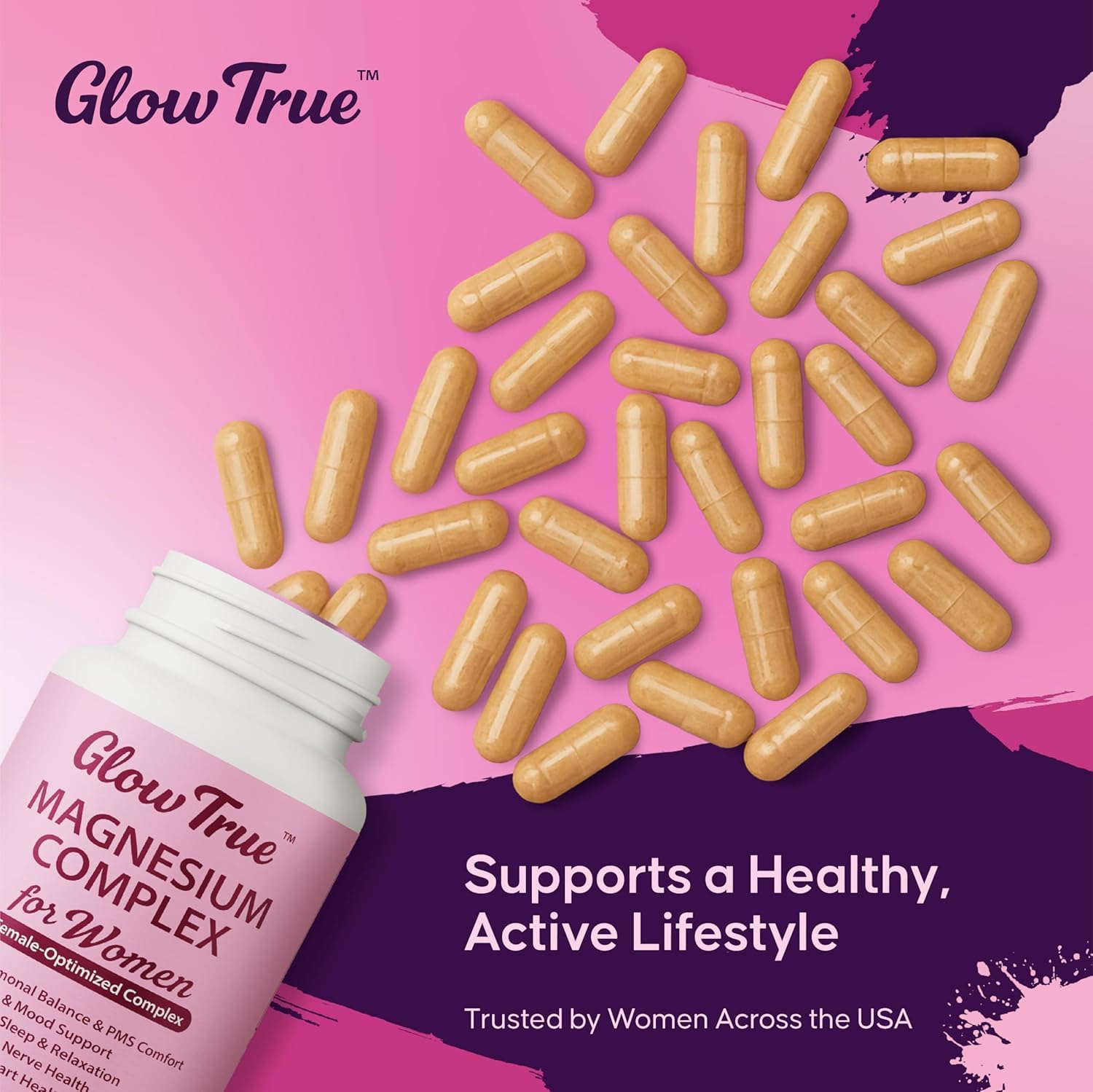 Magnesium Complex for Women – Spectrum 5-Form Magnesium Complex (500 mg), High Absorption Glycinate, Citrate, Oxide & Malate – Vegan, Non-GMO Supports Sleep, Energy, Hormone & Bone – 60 Capsules GlowTrue buy supplements Au