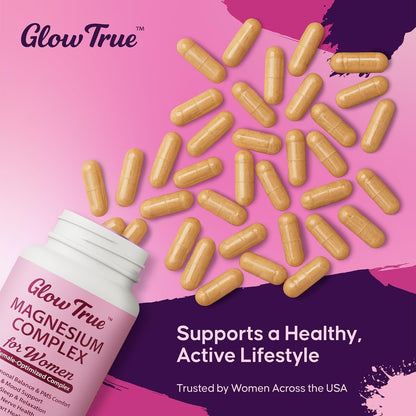 Magnesium Complex for Women – Spectrum 5-Form Magnesium Complex (500 mg), High Absorption Glycinate, Citrate, Oxide & Malate – Vegan, Non-GMO Supports Sleep, Energy, Hormone & Bone – 60 Capsules GlowTrue buy supplements Au