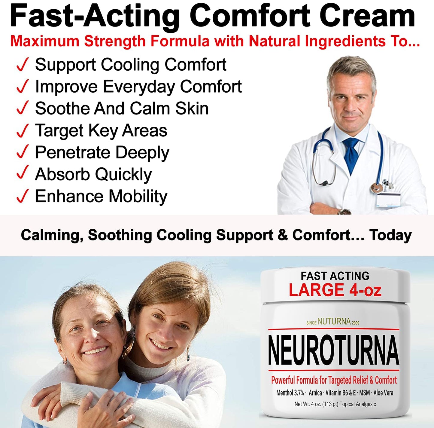 Nuturna Nerve Cream - Fast Acting Comfort for Feet, Hands, Legs & Toes - Ultra Strength Menthol, Arnica, Aloe Vera, MSM - Cooling Soothing Comfort - Non-Greasy, Paraben-Free - 4 oz NuturnaBuy Supplements Australia