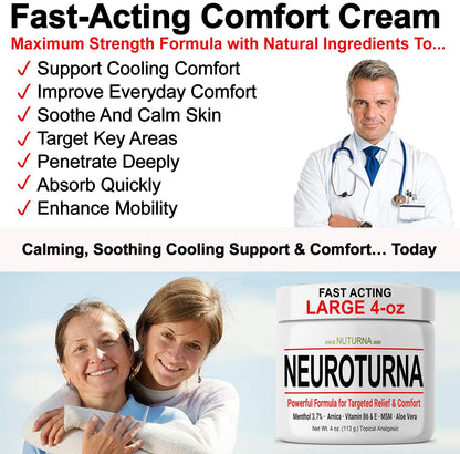 Nuturna Nerve Cream - Fast Acting Comfort for Feet, Hands, Legs & Toes - Ultra Strength Menthol, Arnica, Aloe Vera, MSM - Cooling Soothing Comfort - Non-Greasy, Paraben-Free - 4 oz NuturnaBuy Supplements Australia
