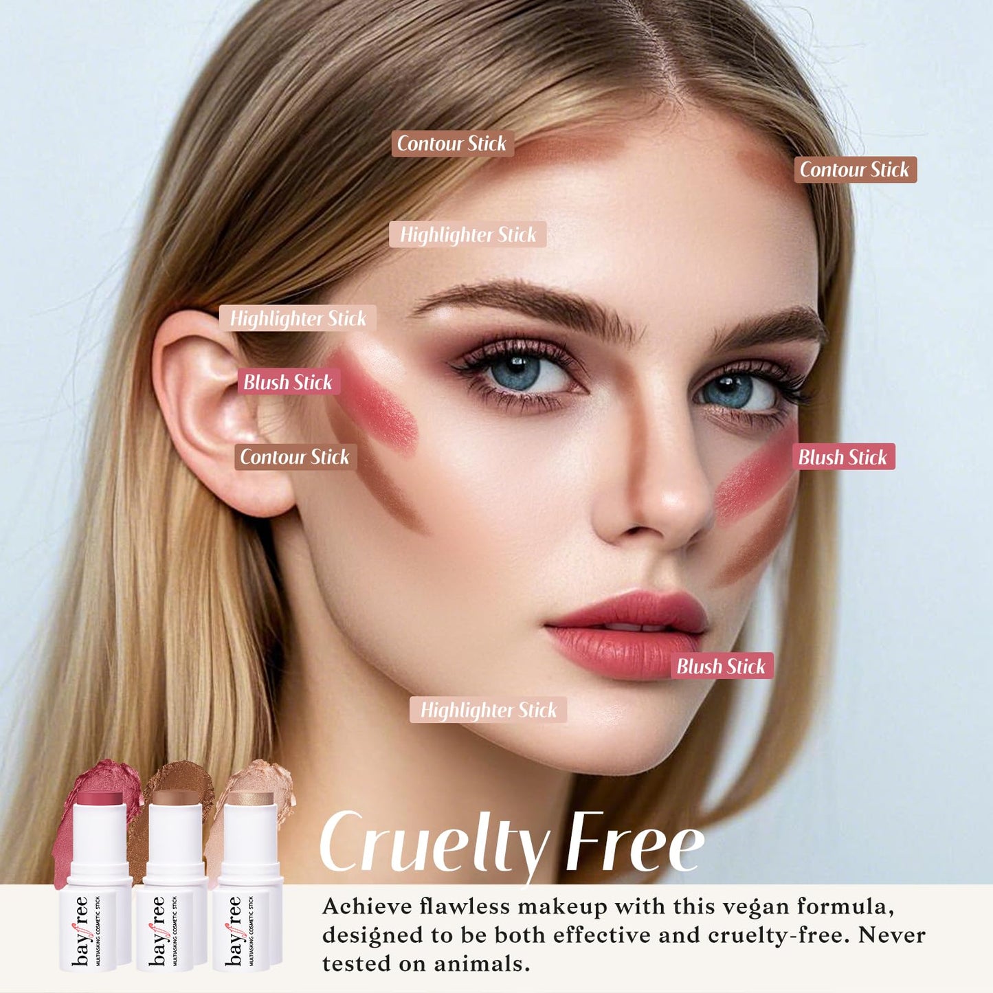 KIMUSE Face Sticks Trio, Cream Blush Stick & Highlighter Stick & Contour Stick for Sculpt the Cheeks, Long Lasting Cream Contour Stick Trio for Face Makeup, with Brush KIMUSEBuy Supplements Australia