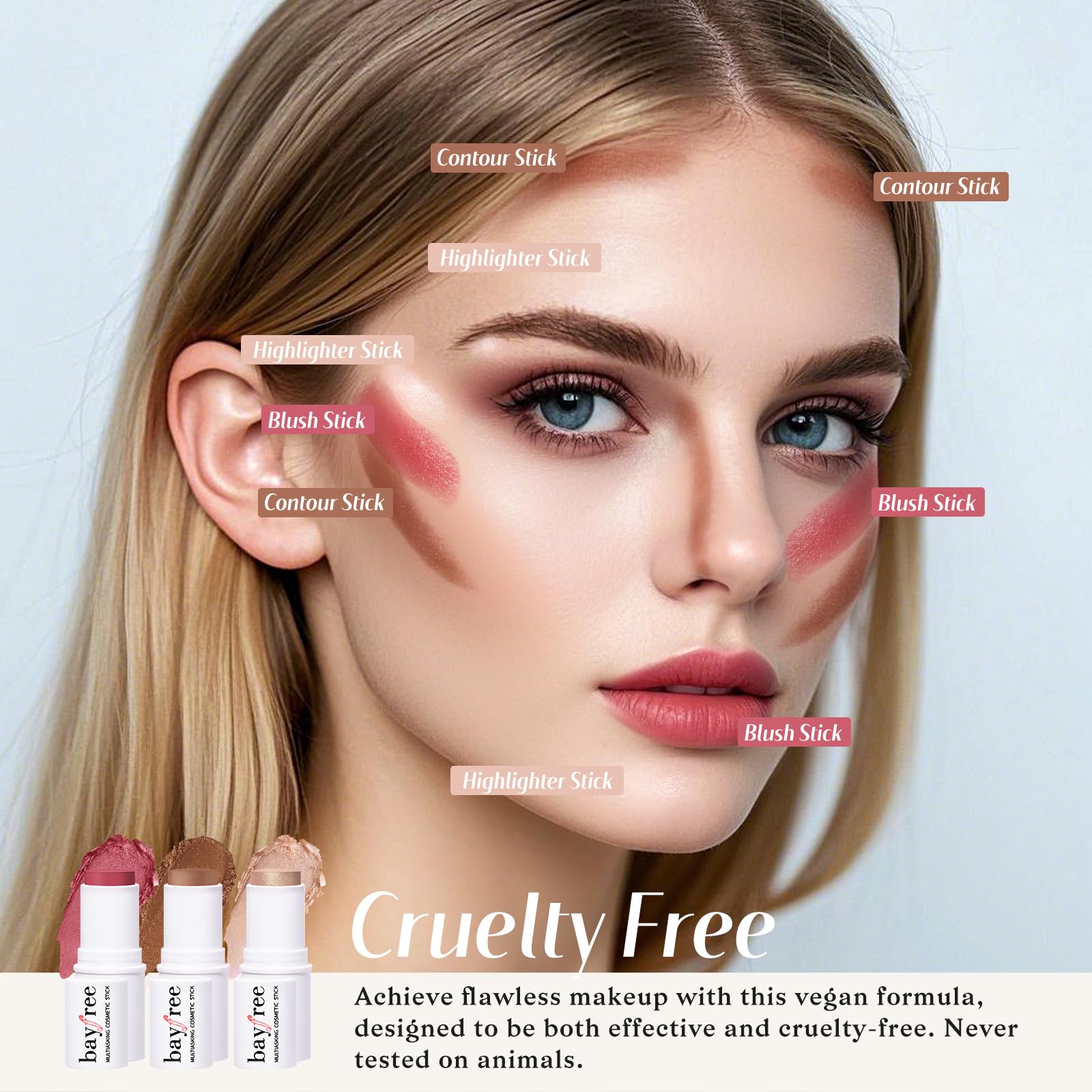 KIMUSE Face Sticks Trio, Cream Blush Stick & Highlighter Stick & Contour Stick for Sculpt the Cheeks, Long Lasting Cream Contour Stick Trio for Face Makeup, with Brush KIMUSEBuy Supplements Australia