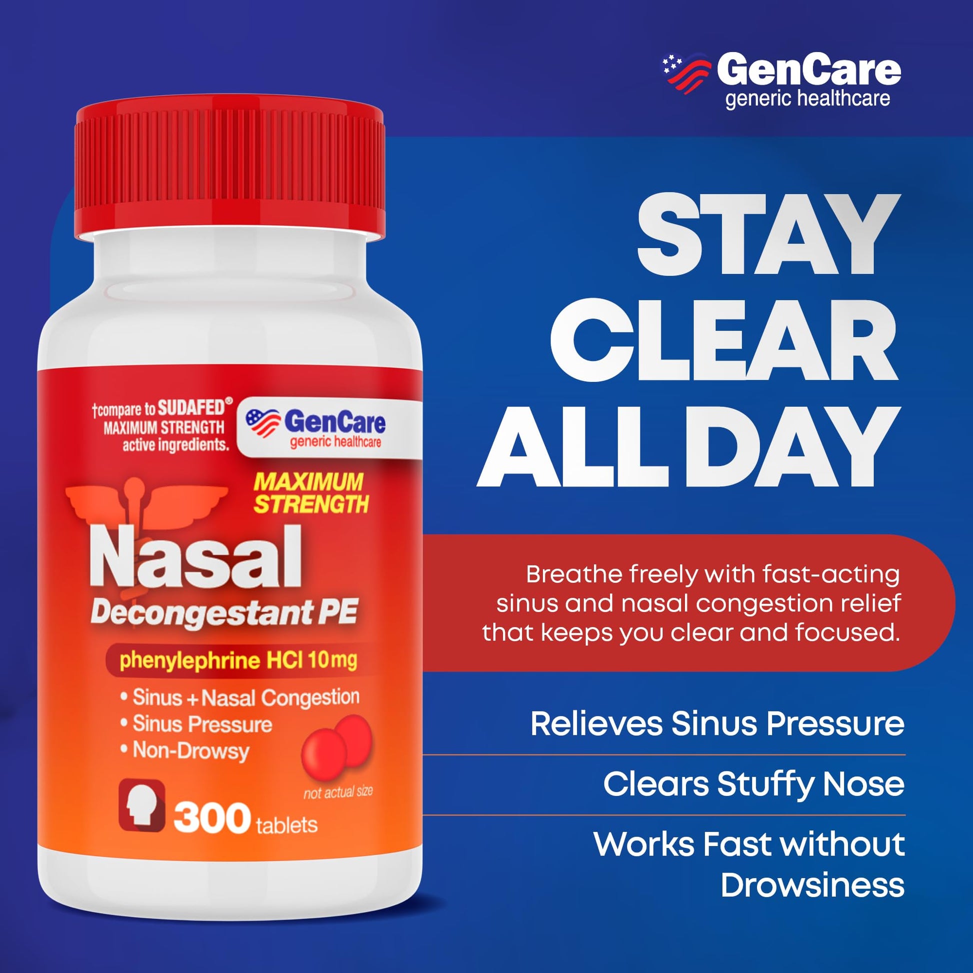 GenCare Nasal Decongestant PE – Phenylephrine HCl 10mg Tablets (Bulk 300 Count) Non-Drowsy Sinus Pressure Relief & Nasal Congestion Relief, Stuffy Nose Decongestants for Adults – Compare to Sudafed PE GenCare buy supplements Au