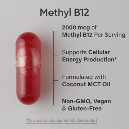 Sports Research® Vitamin B12 as Methylcobalamin 2000mcg - Plant Based B12 w/Coconut MCT Oil for Energy Metabolism Support - Vegan Certified · Non-GMO · Gluten Free - 120 Liquid Caps Sports Research buy supplements Au