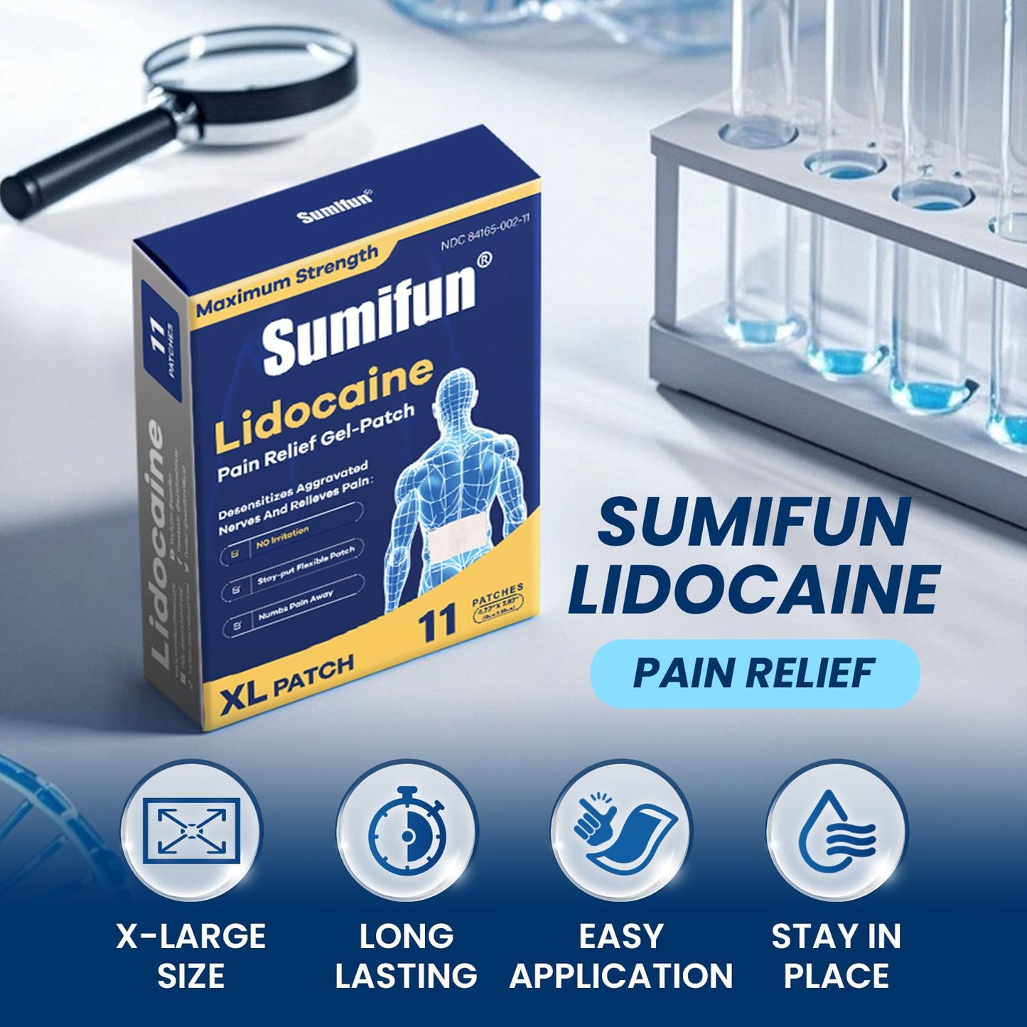Sumifun 4% Lidocaine XL Pain Patches | Extra Large 4.72"x7.87" for Full Back & Thigh Coverage | Maximum Strength OTC Numbing | 8-Hour Medical Adhesion (X-Large, Count, 18) SumifunBuy Supplements Australia