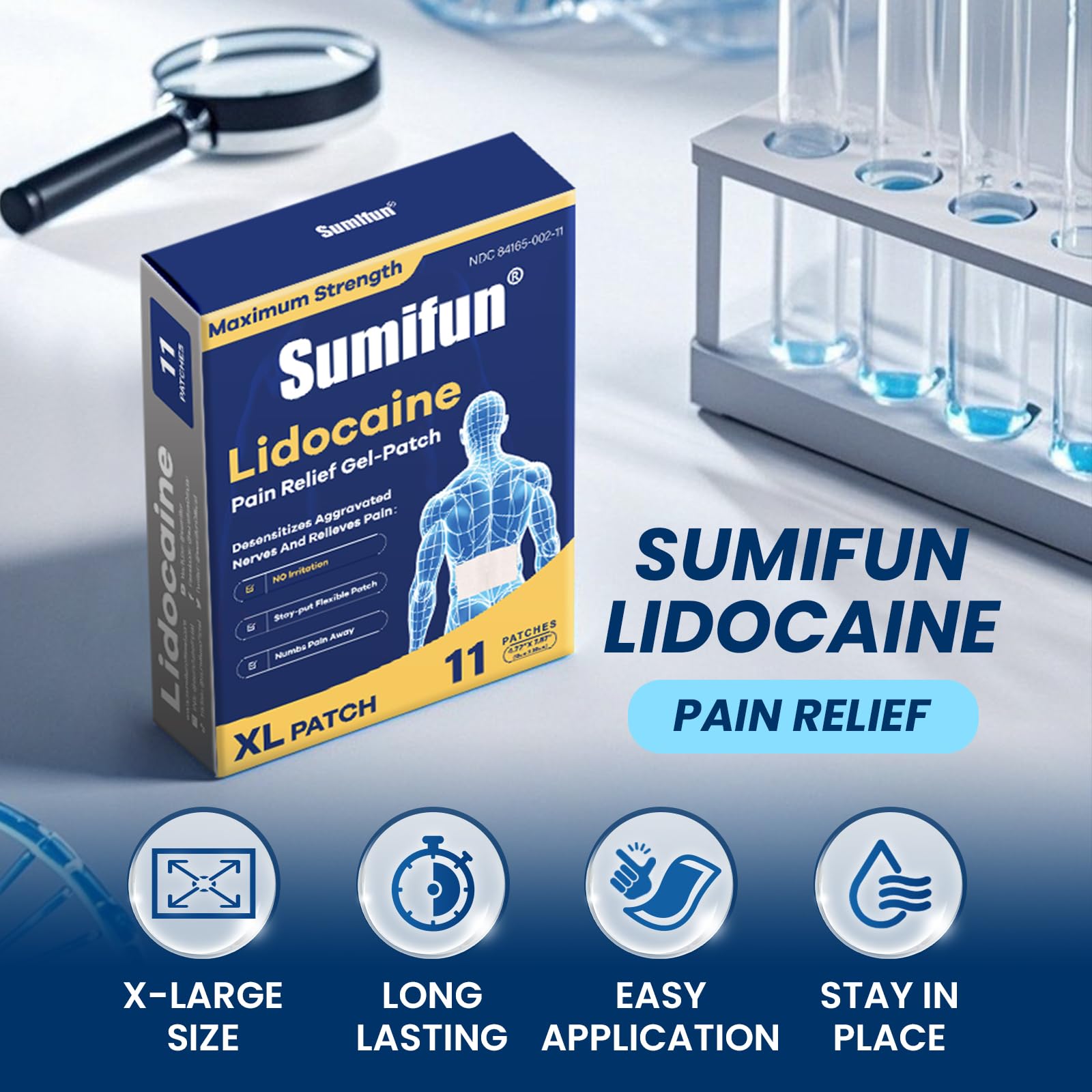Sumifun 4% Lidocaine XL Pain Patches | Extra Large 4.72"x7.87" for Full Back & Thigh Coverage | Maximum Strength OTC Numbing | 8-Hour Medical Adhesion (X-Large, Count, 18) SumifunBuy Supplements Australia