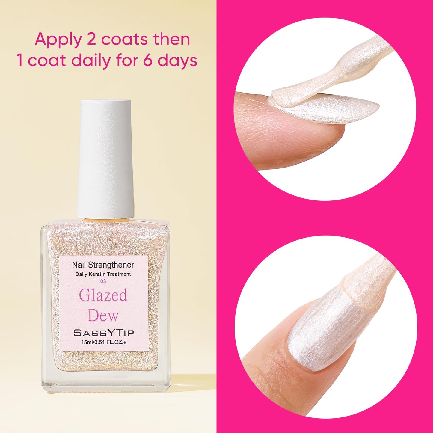 SASSYTIP Nail Strengthener for Damaged Nails - Keratin Nail Hardener & Growth Treatment, Nude Nail Polish Concealer with Jojoba Oil