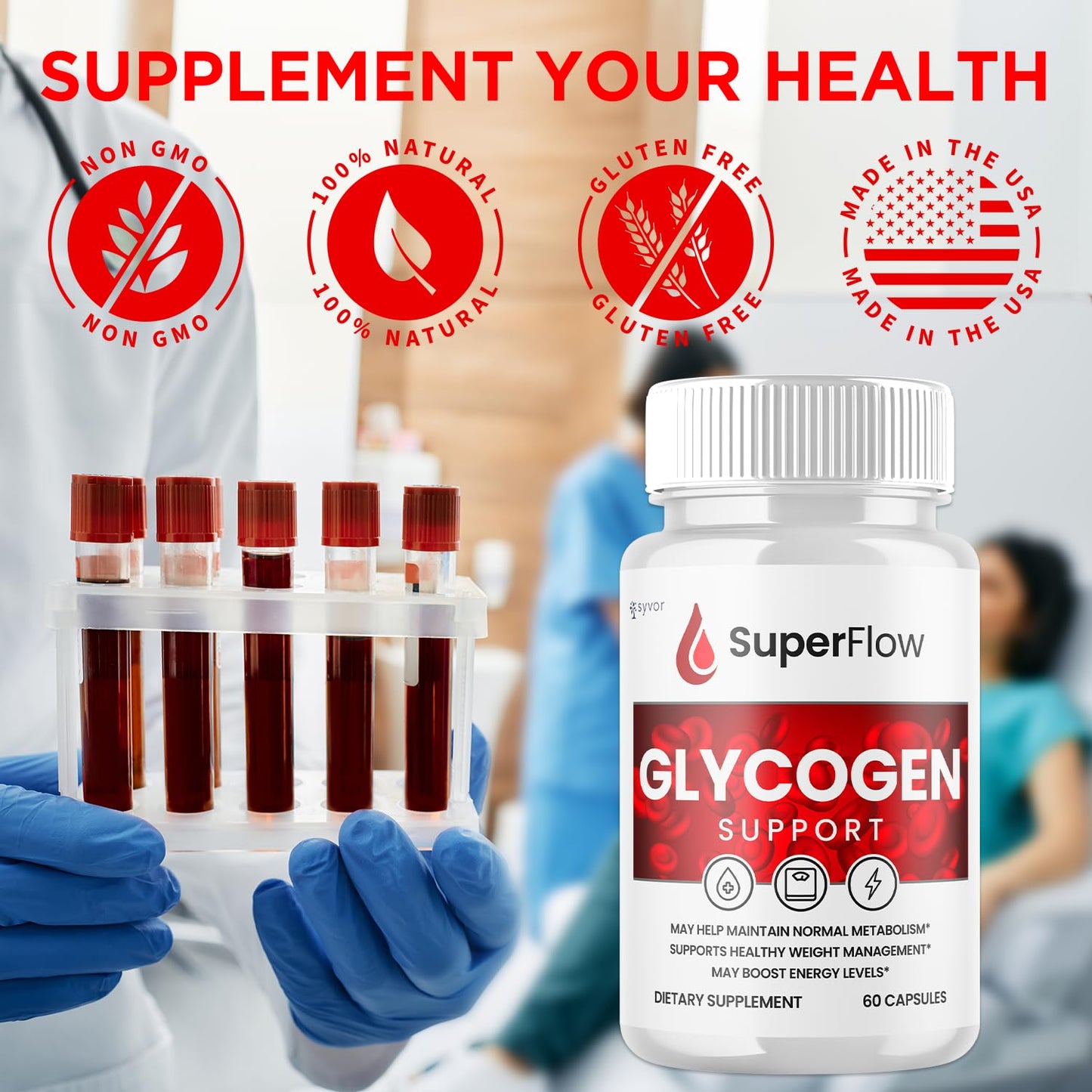 Super Flow Glycogen Support, Official SuperFlow Advanced Formula Glyco Optimizer Capsules, All Natural Super Flow Glycogen Pills, Daily Wellness Supplement to Support Healthy Balance (60 Capsules) Syvor buy supplements Au