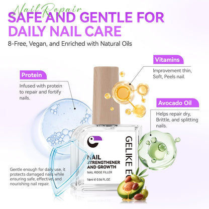 Gelike EC Nail Strengthener and Hardener Polish: Clear Fast Dry Nail Growth Treatment Ridge Filler for Peeling and Weak Nails Long Lasting