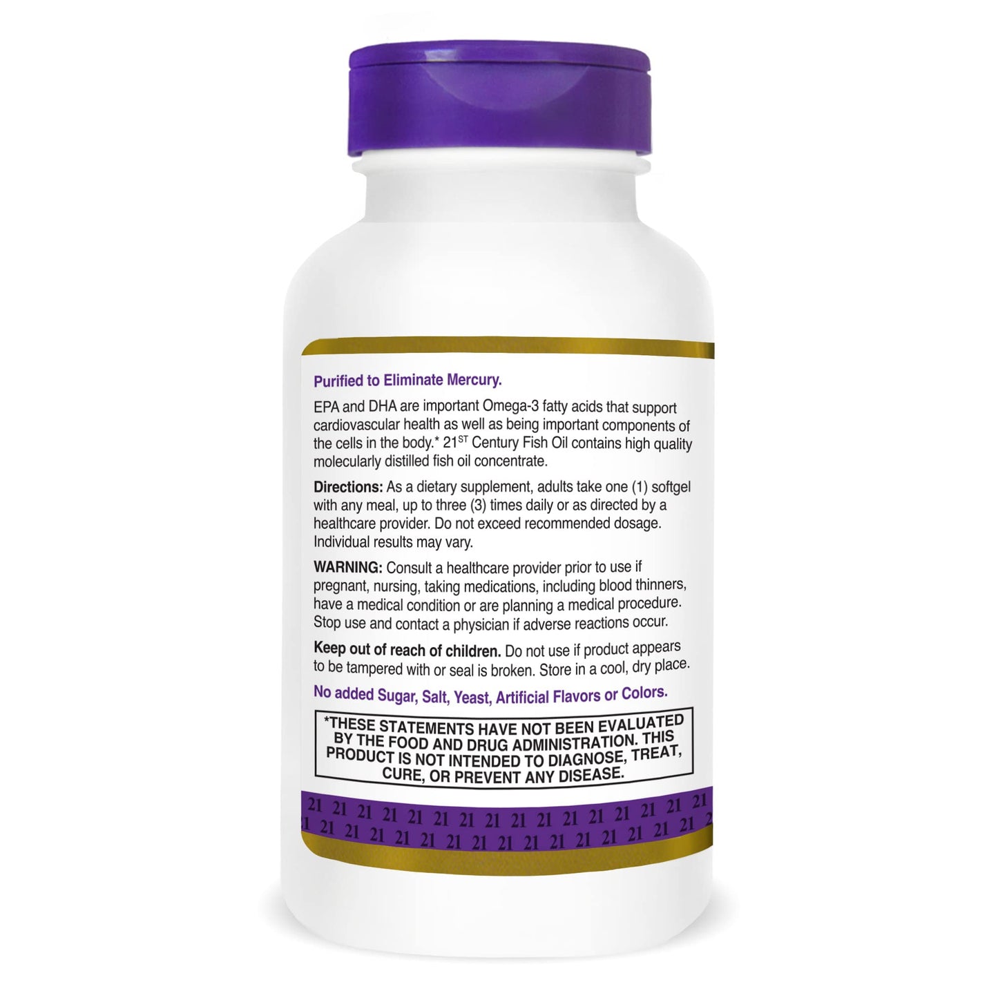 21st Century Fish Oil 1000 mg Softgels, (300 Count), Molecularly Distilled, Omega 3 Supplement with EPA & DHA, Purified to Eliminate Mercury, Supports Cardiovascular Health, Gluten Free & Non-GMO